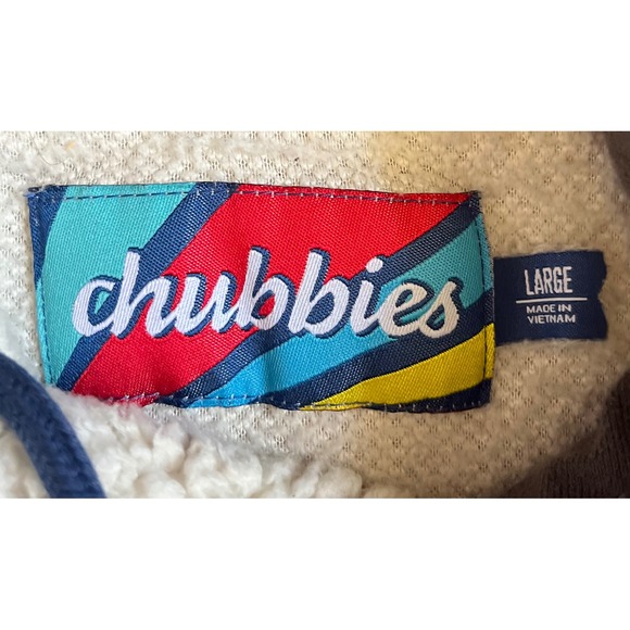 Chubbies Mens Sherpa Fleece Hoodie Cream Navy Blue Pullover Large Zipper Pockets - Picture 4 of 9